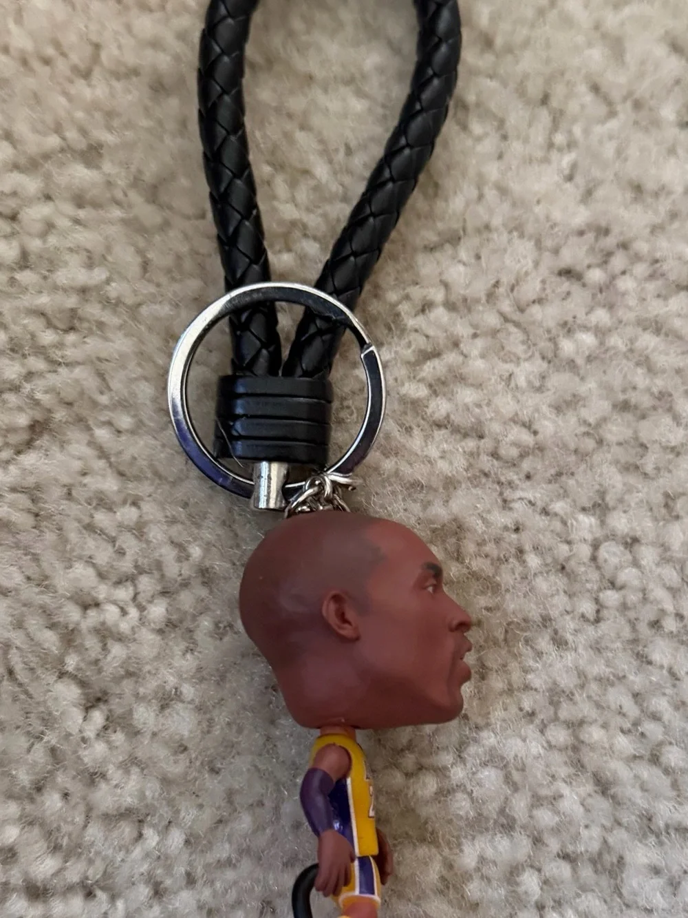 Black Braided Leather Key & Card Holder with Basketball Player Charm